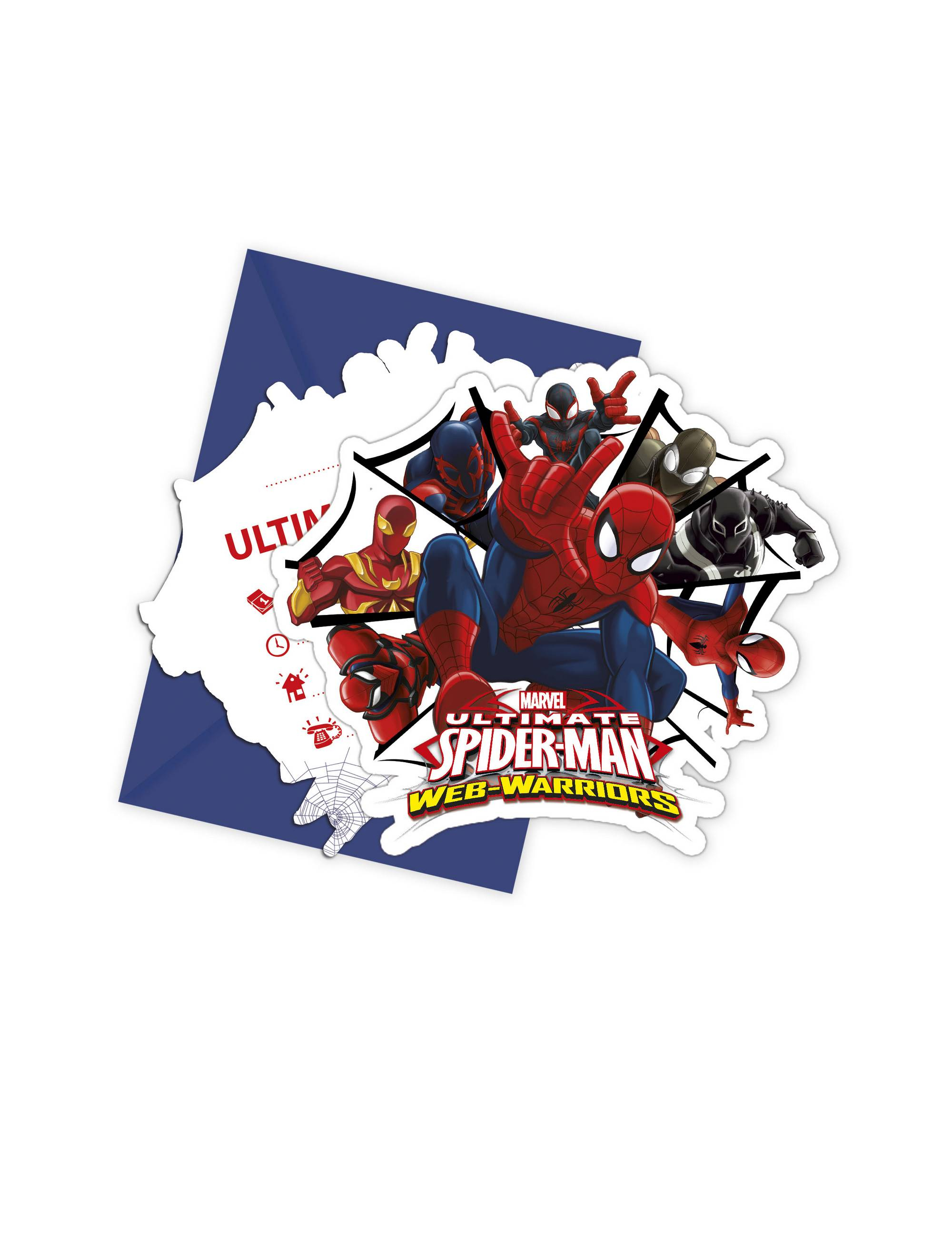 6 Cartes d'invitation avec enveloppes Spiderman Web-Warriors