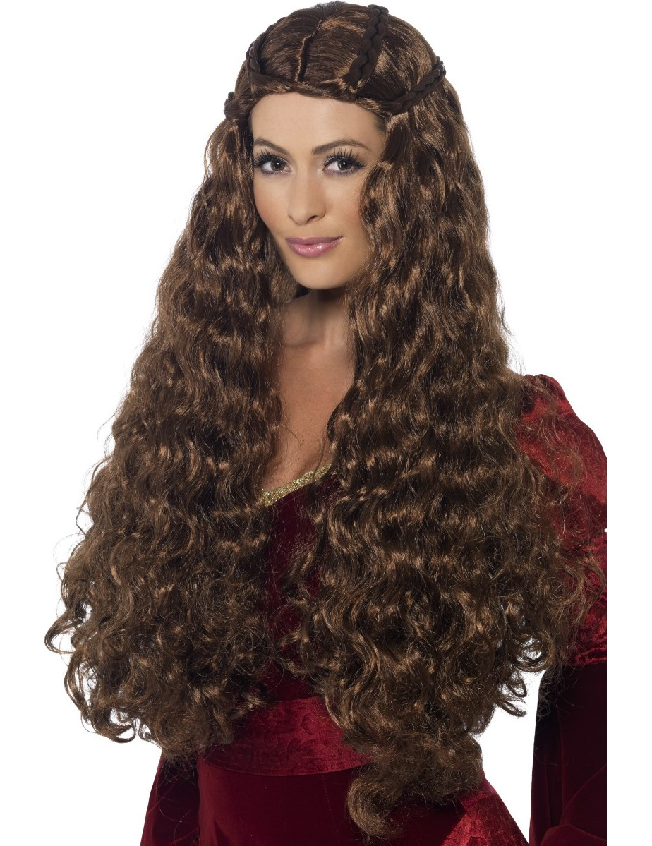 Perruque longue princesse médiévale marron femme