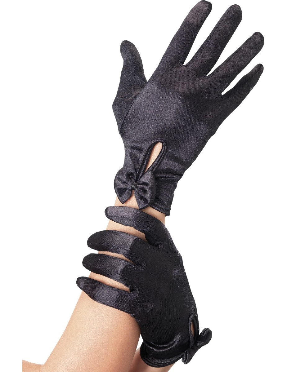 Gants courts noirs avec noeud femme