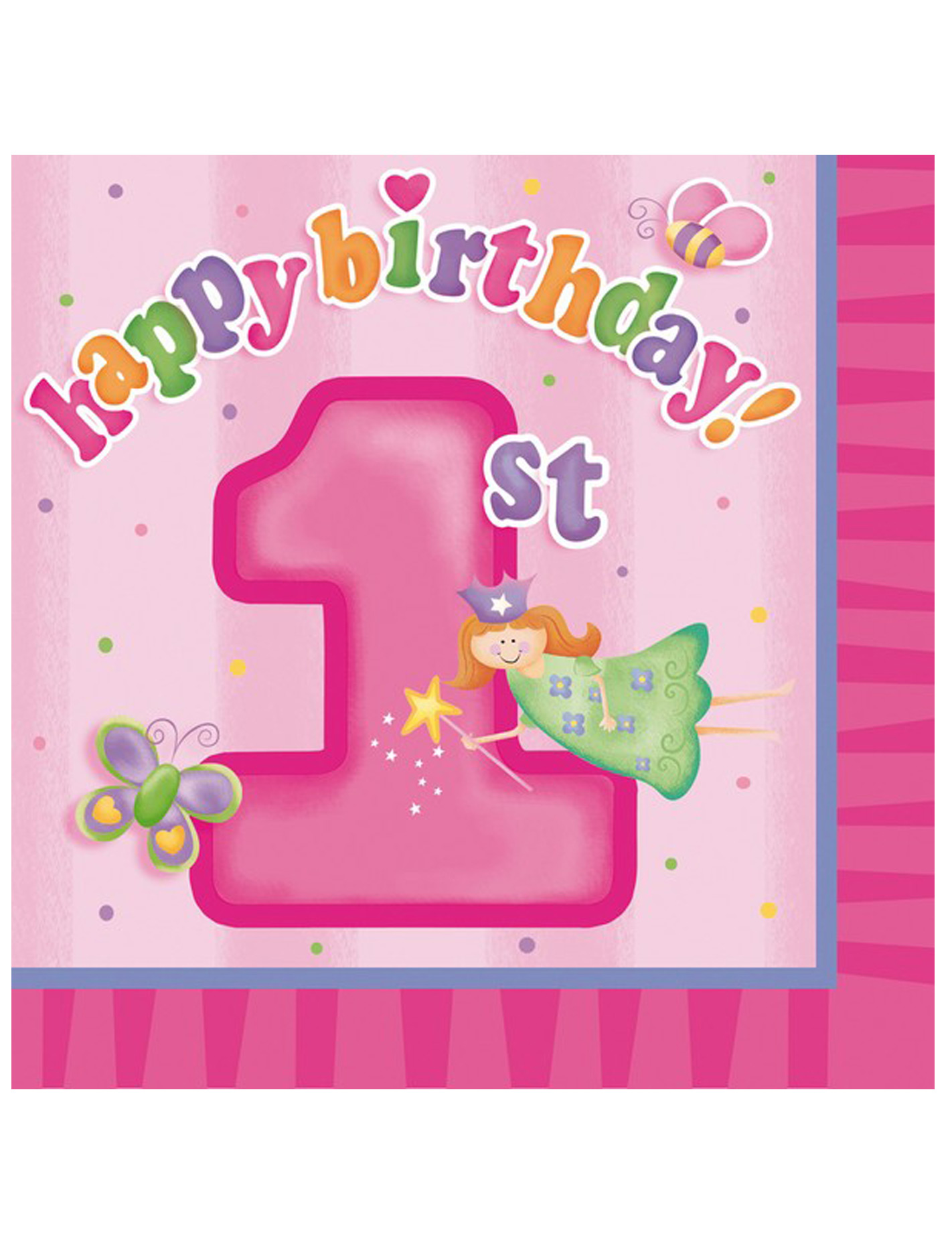 16 Serviettes en papier Fée 1er anniversaire 33 x 33 cm