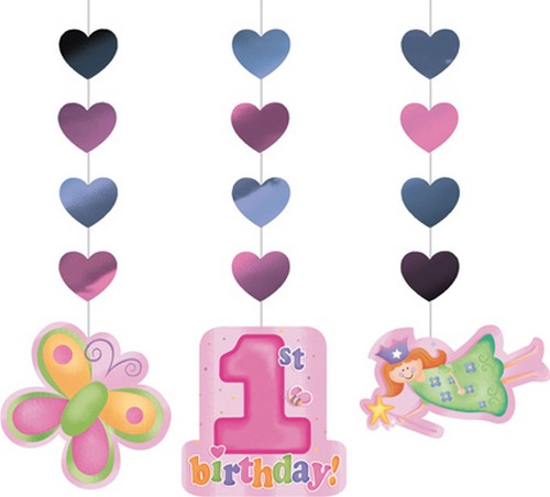 3 Décorations à suspendre Fée 1er Anniversaire 91 cm