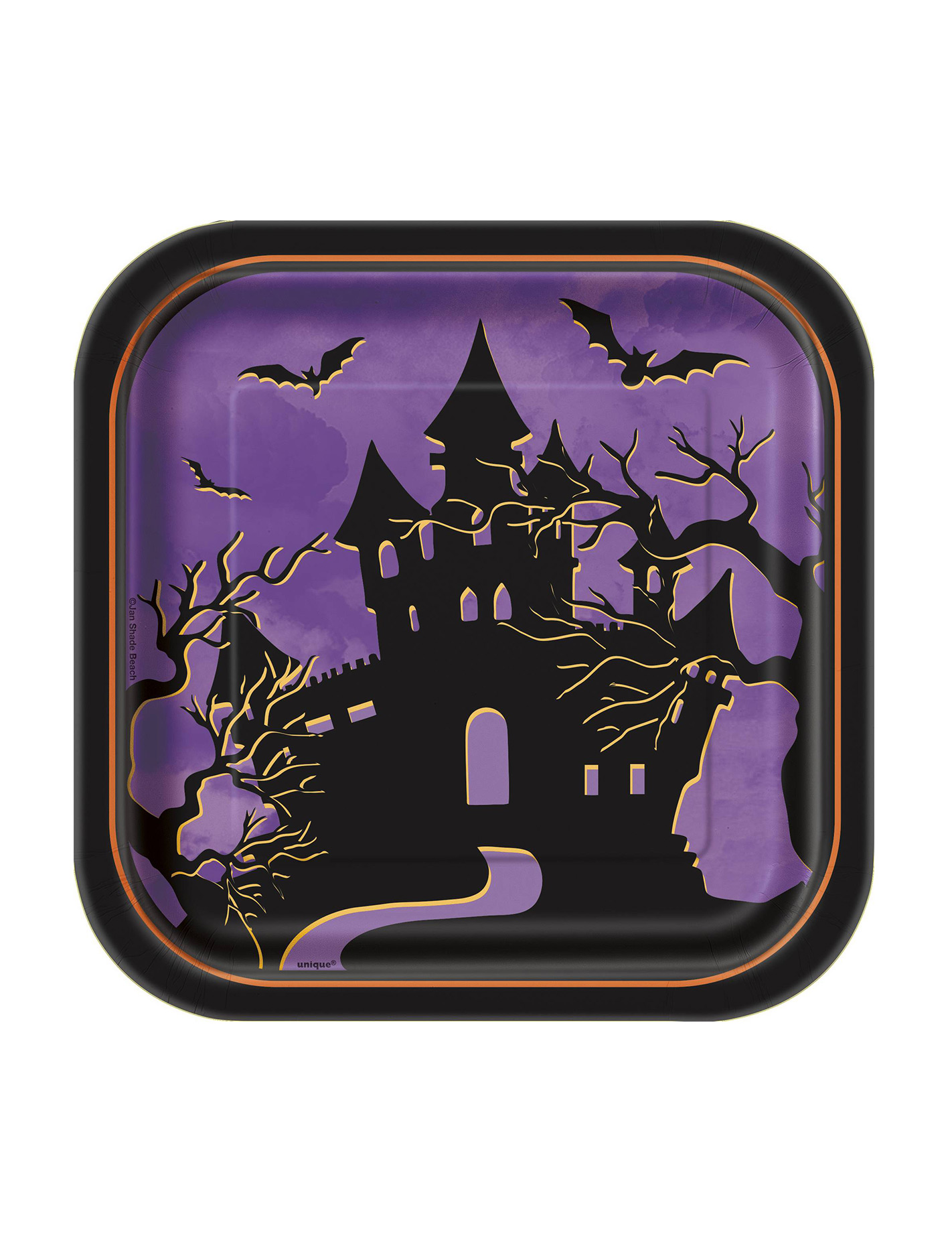 10 Petites assiettes carrées en carton Nuit d'Halloween 18 cm