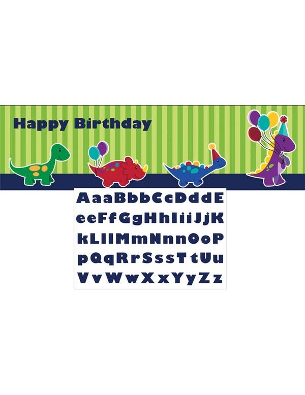 Bannière anniversaire personnalisable Petits dinosaures 50 X 150 cm