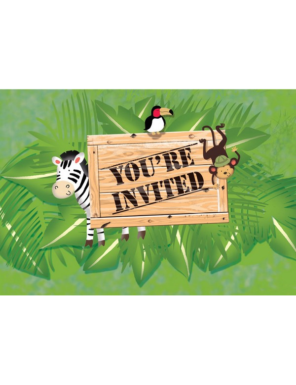 8 Cartons d'invitation anniversaire Safari aventure
