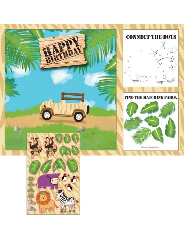 8 Napperons activités avec stickers Safari aventure 25 X 36 cm