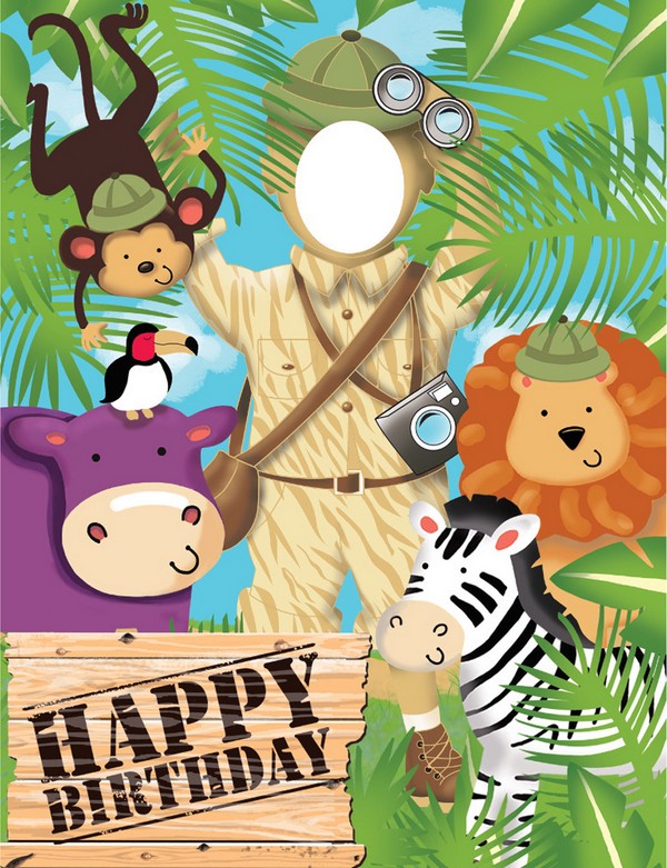 Bannière passe tête anniversaire Safari aventure 132 X 102 cm
