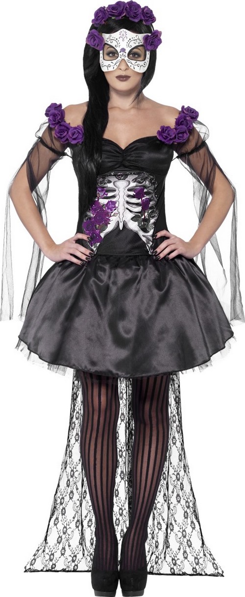 Déguisement squelette violet mexicain femme Halloween