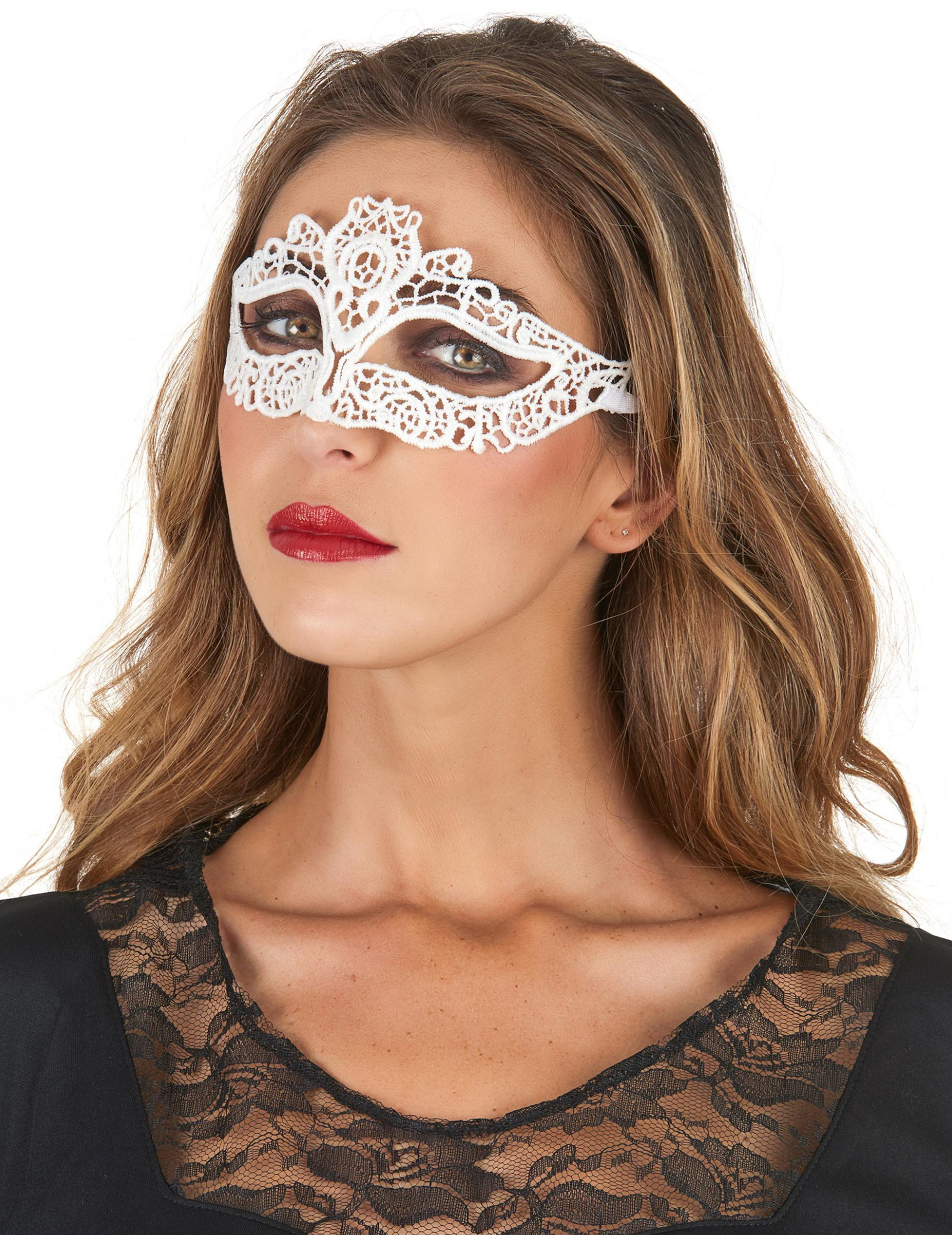 Masque dentellé blanc femme