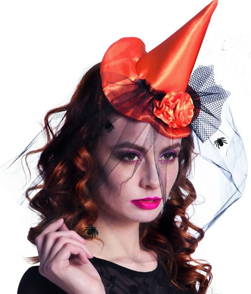 Mini chapeau sorcière orange femme Halloween