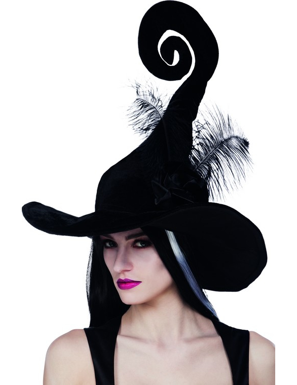 Chapeau sorcière noir avec plumes femme Halloween