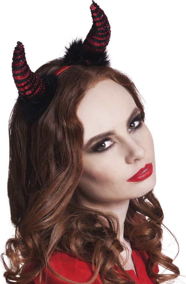 Cornes diablesse avec paillettes et fourrure adulte Halloween