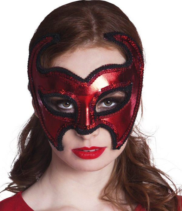 Masque devil brillant rouge femme Halloween