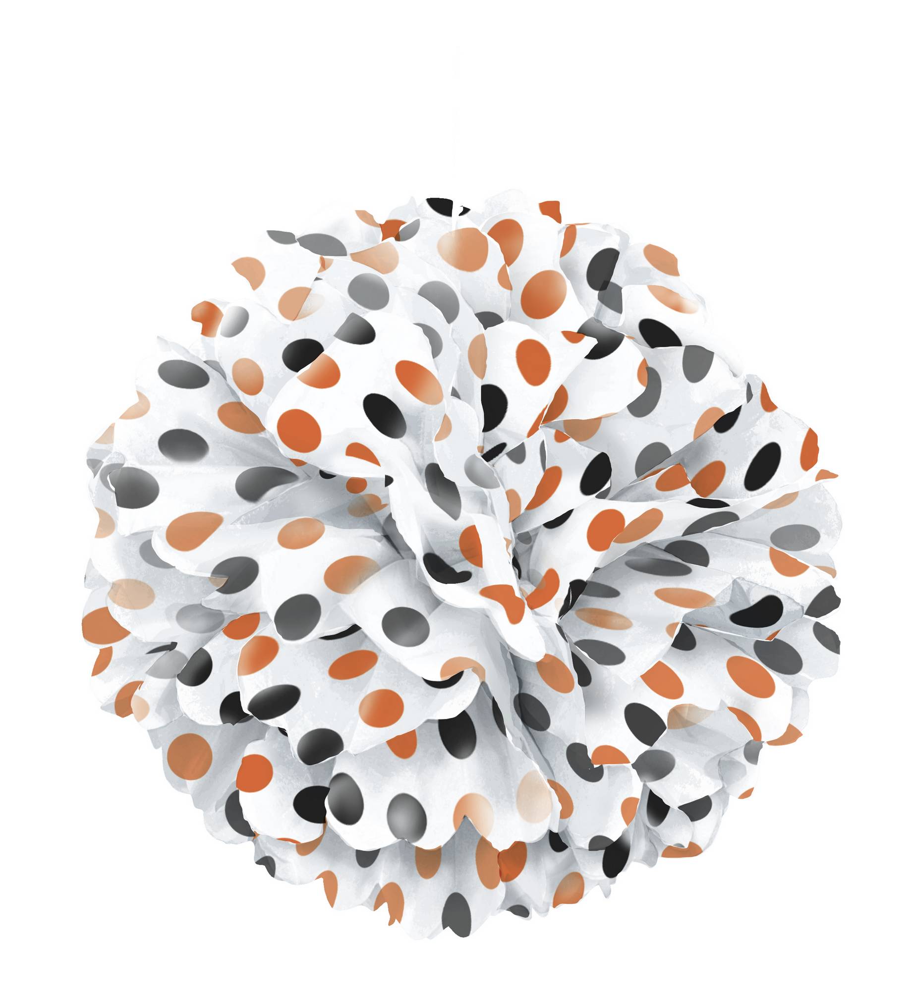 Pompon blanc à pois noirs et orange Halloween 35 cm