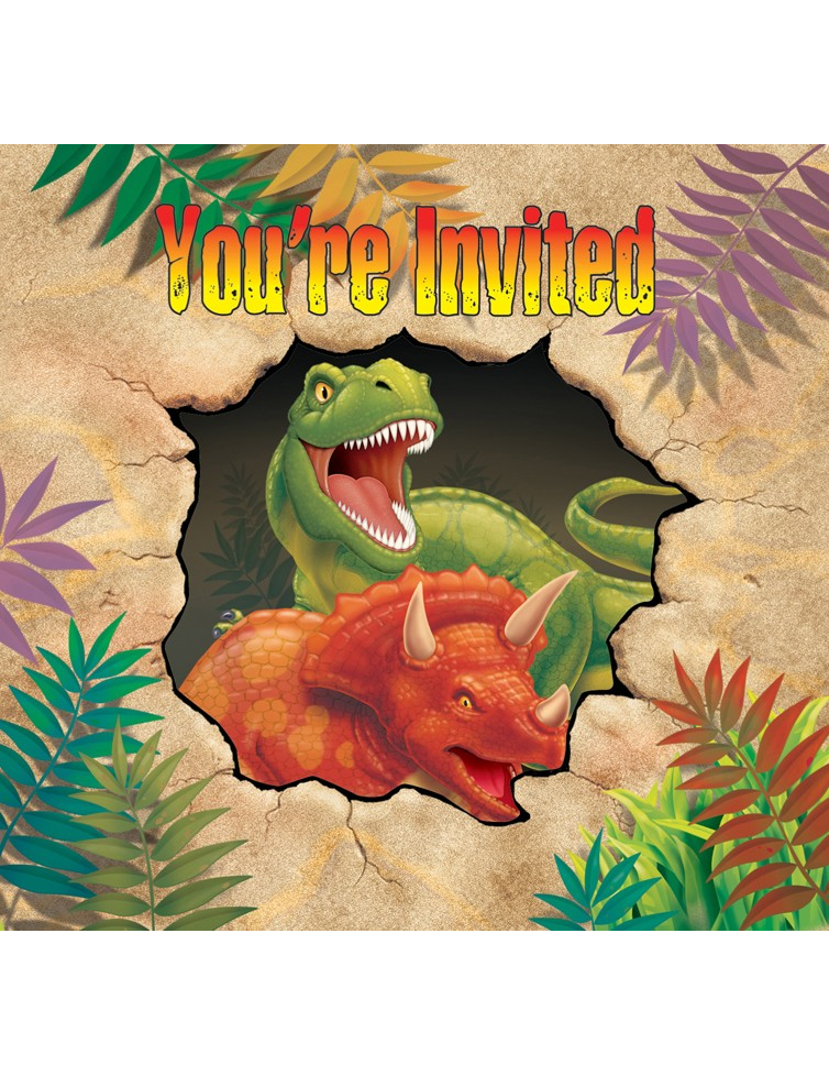 8 Cartes d'invitation anniversaire Dinosaures 10 x 12 cm