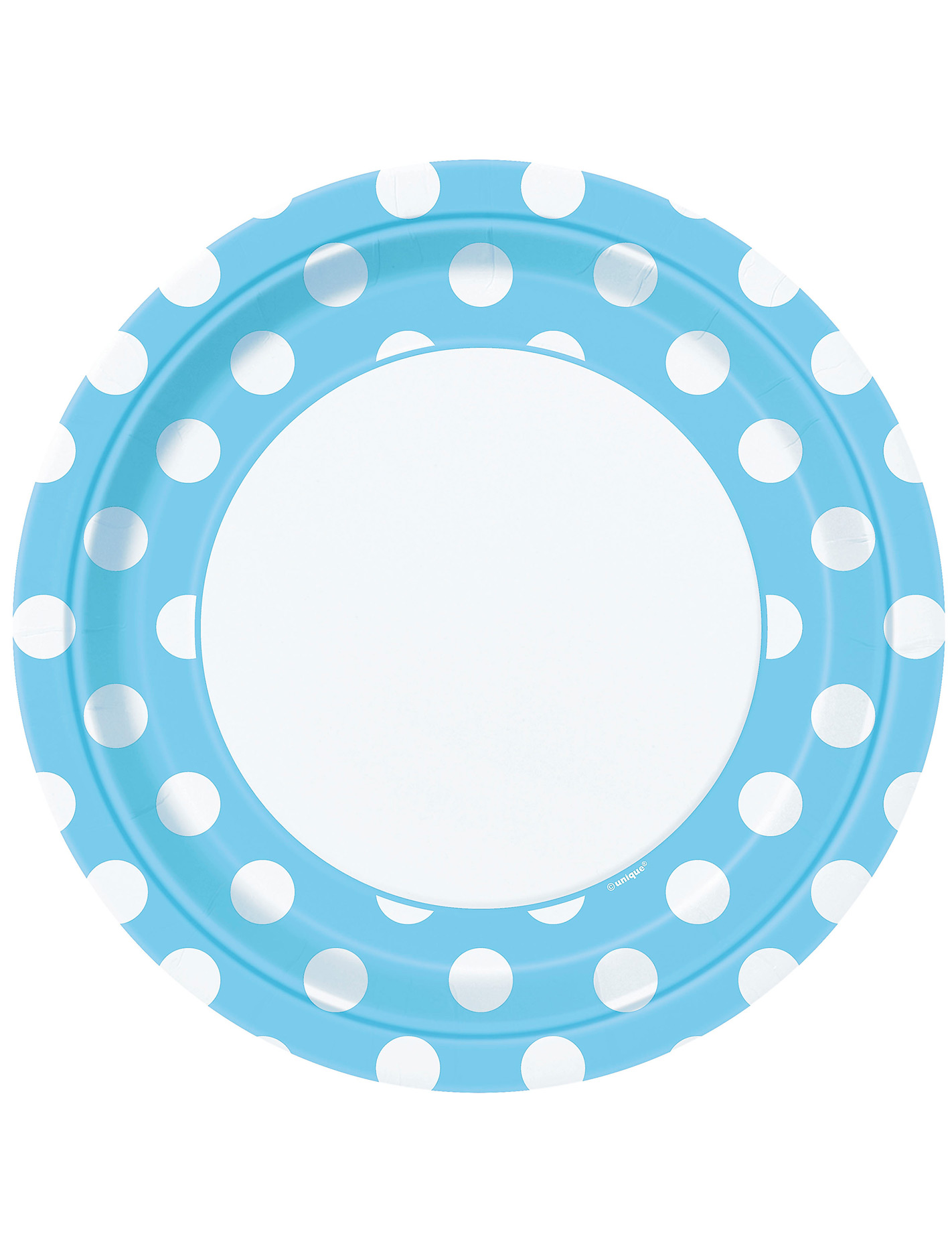 8 Assiettes bleu clair à pois blancs en carton 22 cm