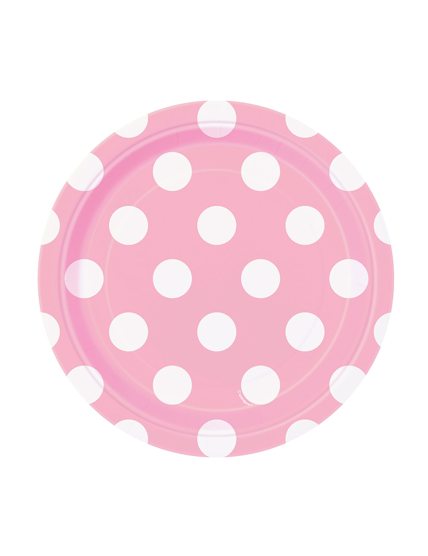 8 Petites assiettes rose clair à pois blancs en carton 17 cm