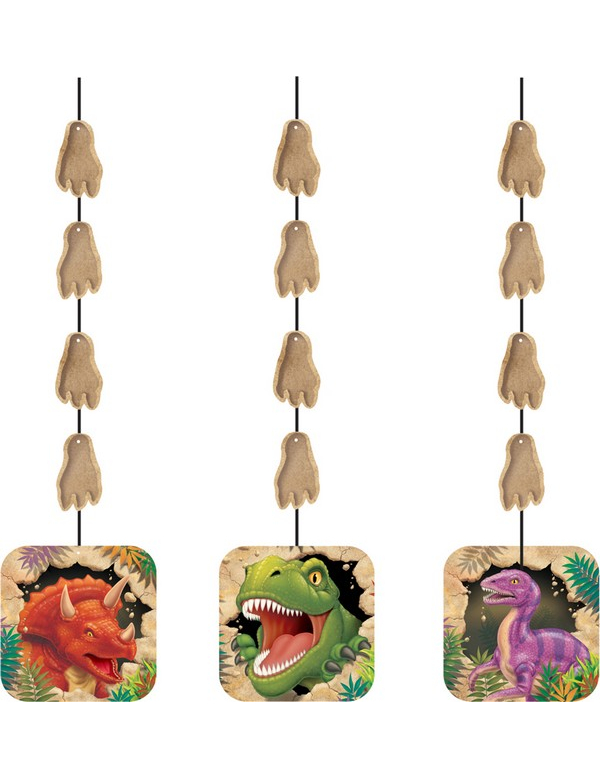3 Décorations à suspendre anniversaire dinosaures 91 cm