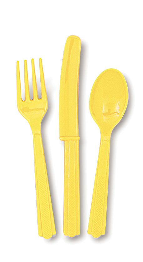 18 Couverts en plastique jaune doux