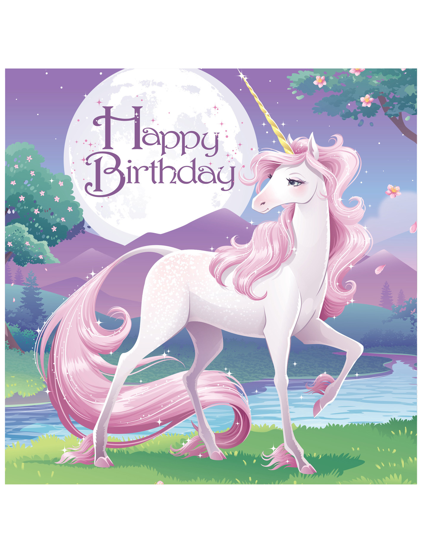 16 Serviettes en papier Anniversaire Licorne 33 x 33 cm