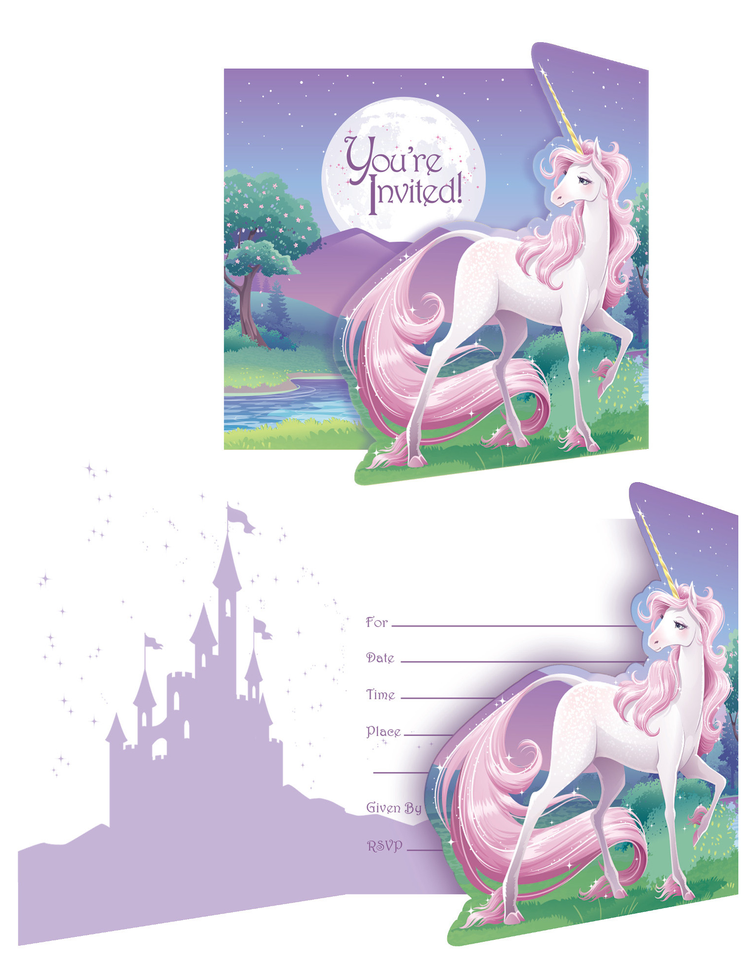 8 Cartes d'invitation Licorne magique 12 x 10 cm