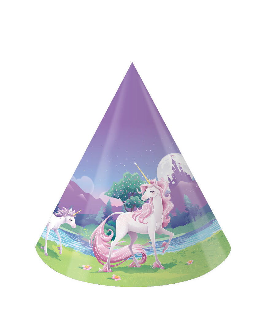 8 Chapeaux de fête en carton Licorne magique