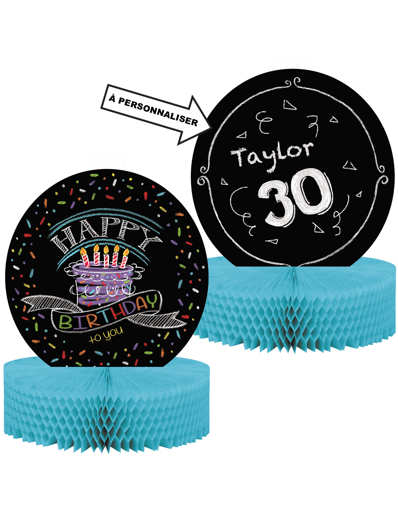 Centre de table personnalisable Confettis Happy Birthday 30 cm