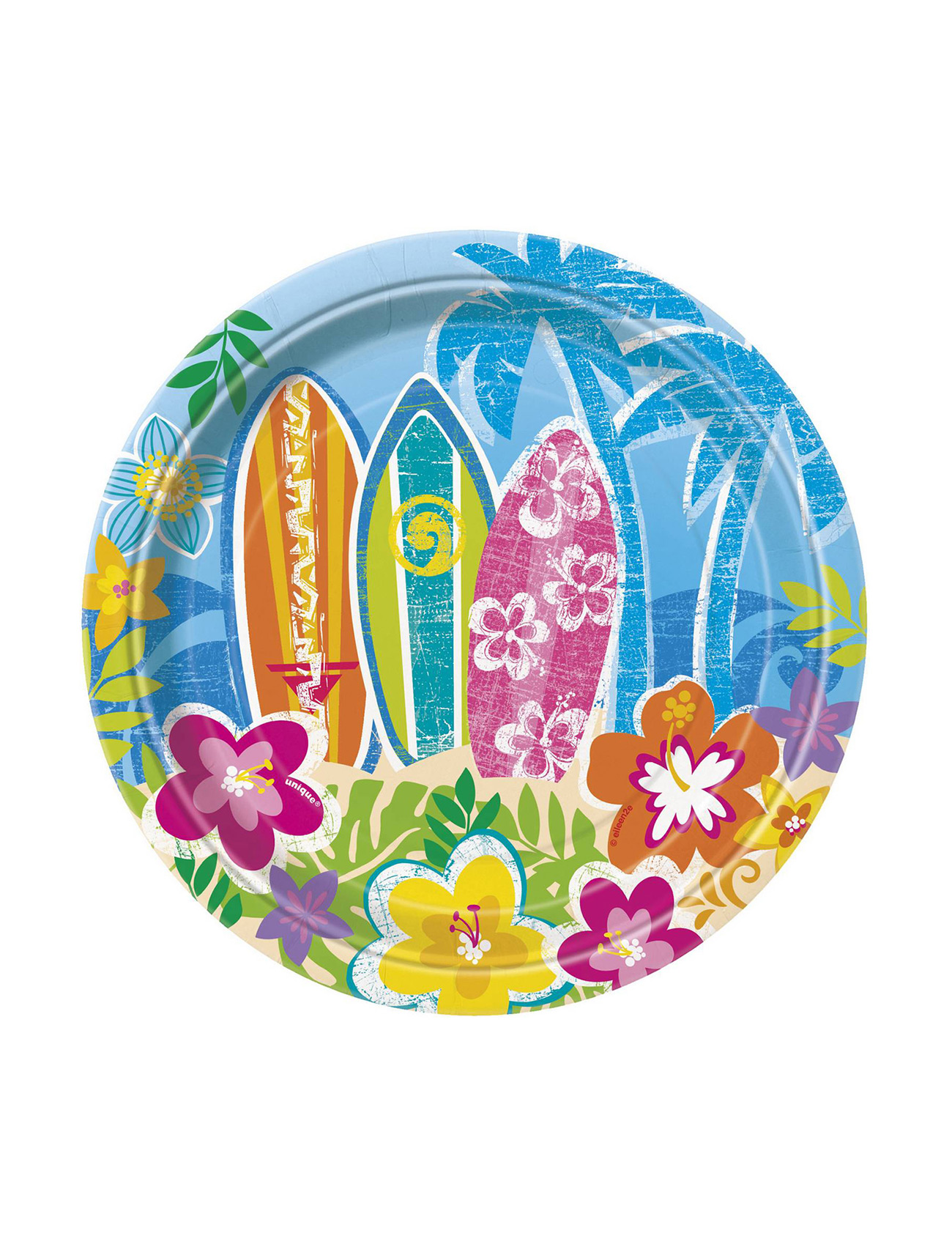 8 Petites assiettes en carton Hula Fête sur la plage 18 cm