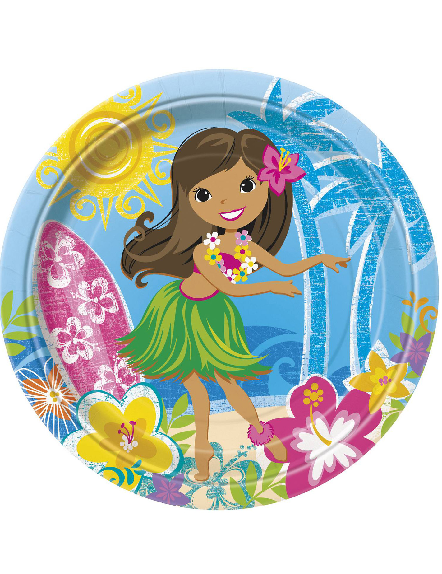 8 Assiettes en carton Hula Fête sur la plage 23 cm
