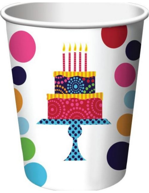 8 Gobelets carton Gâteau d'anniversaire 25 cl