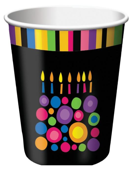 8 Gobelets Bougies d'anniversaire 25 cl