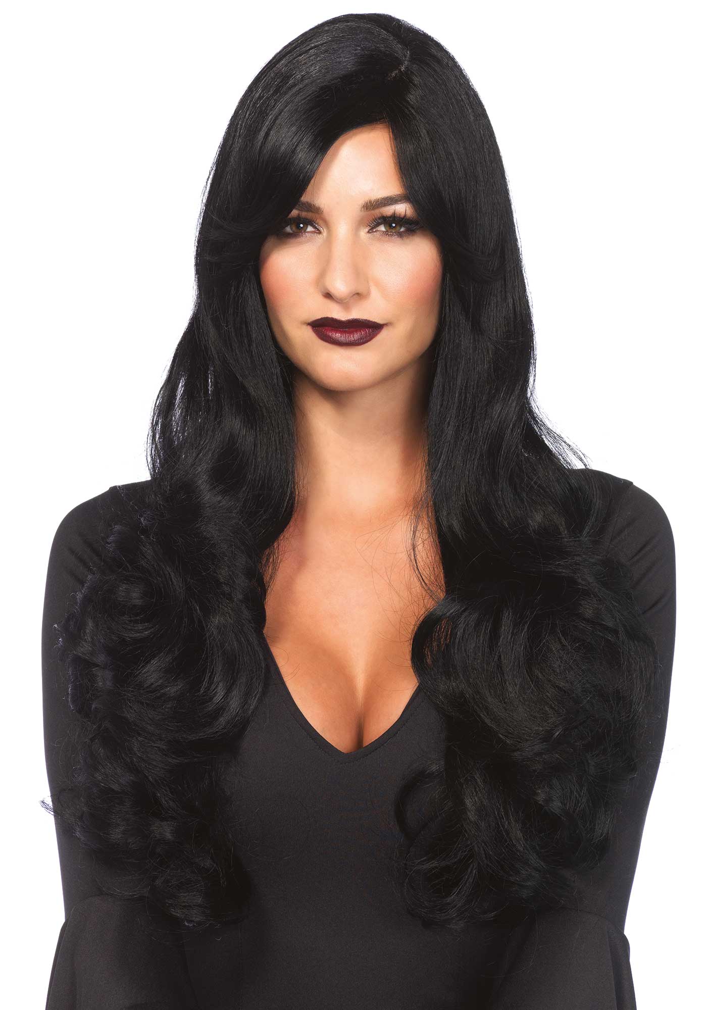 Perruque longue noire femme