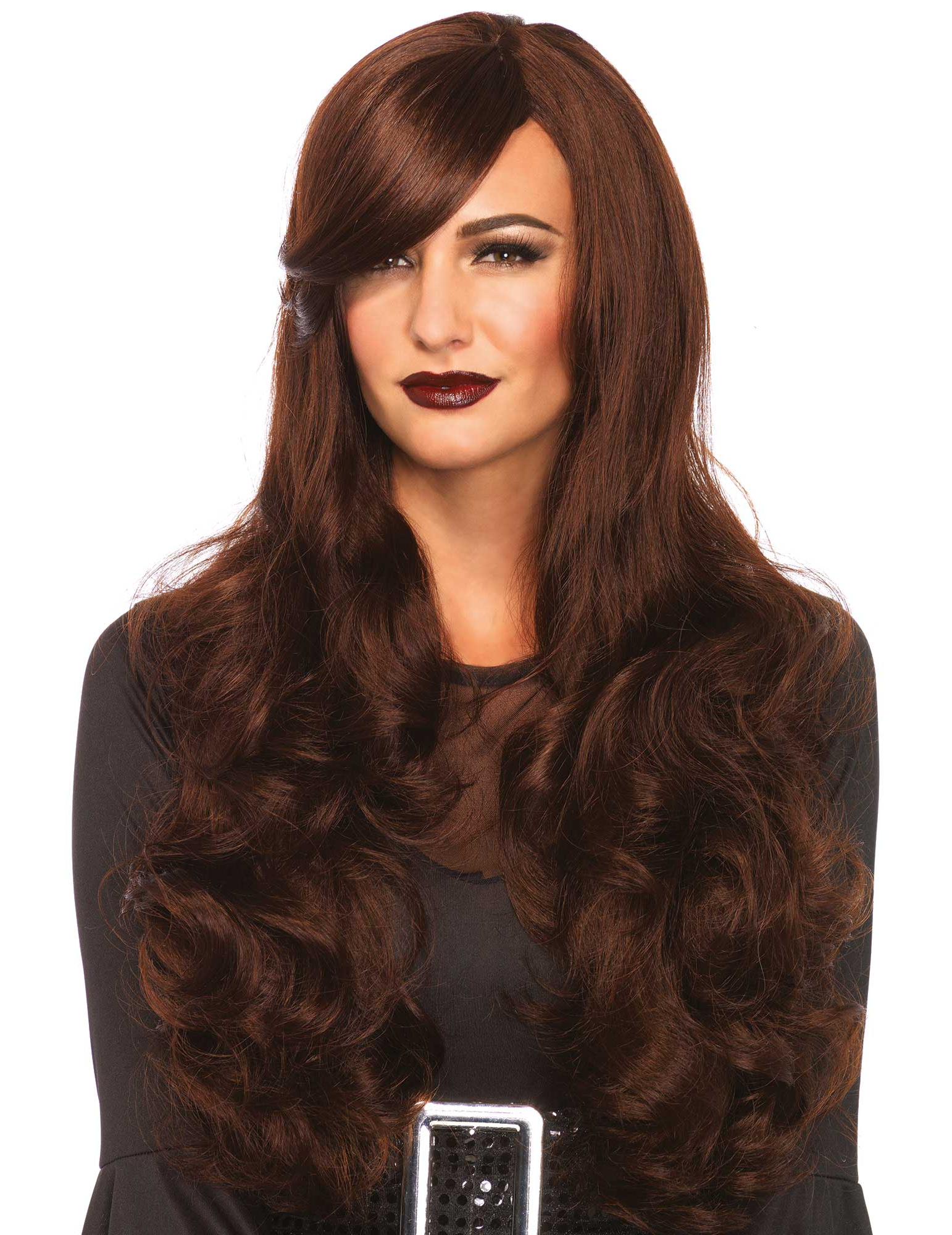 Perruque longue marron femme