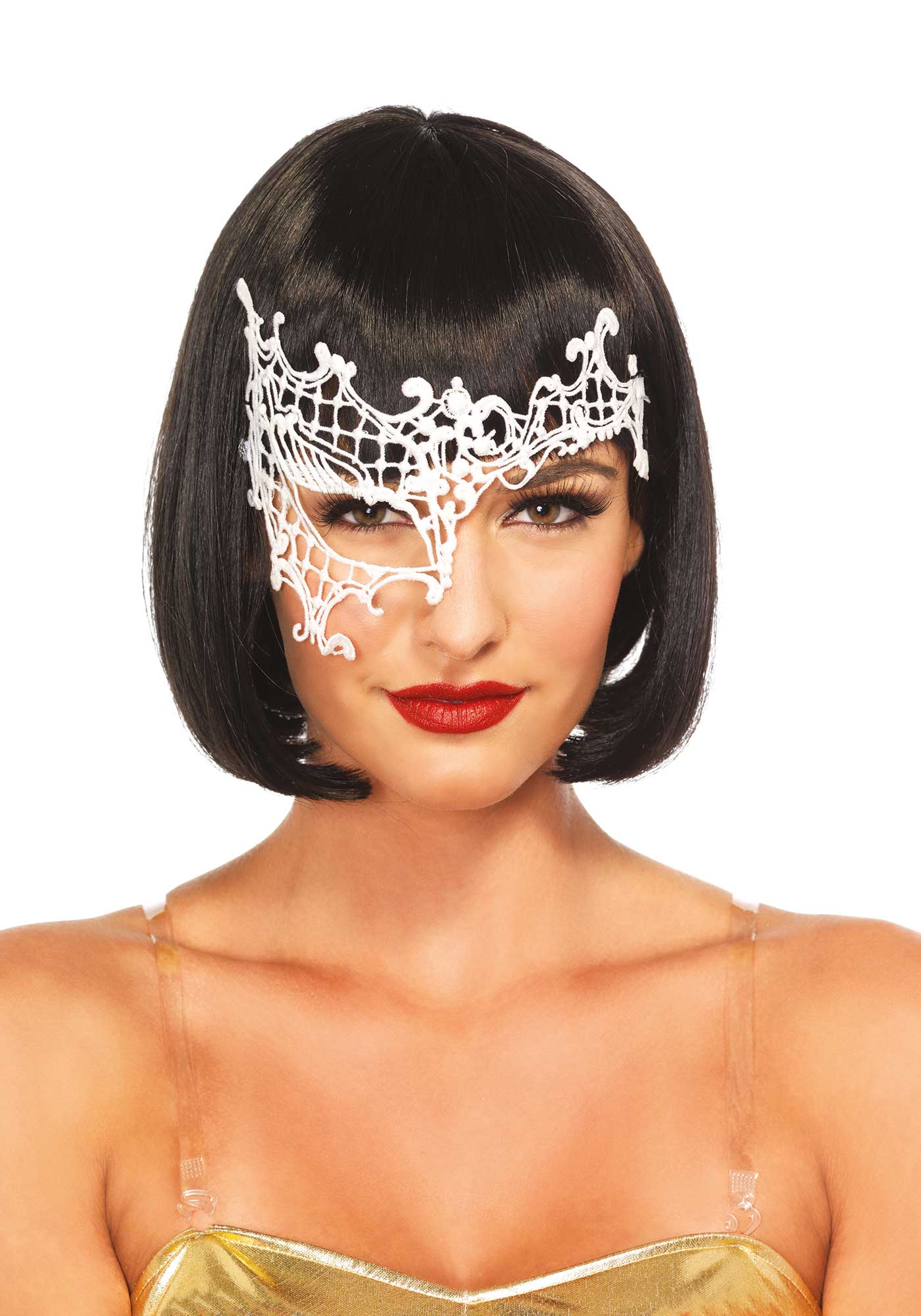 Demi-loup vénitien dentellé blanche adulte