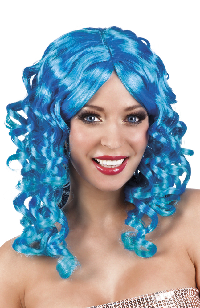 Perruque bouclée bleue femme