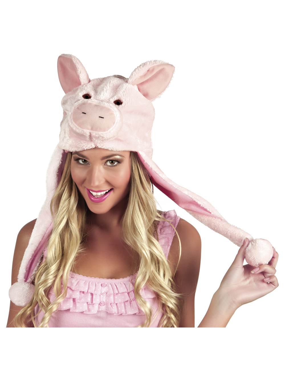 Bonnet peluche cochon adulte