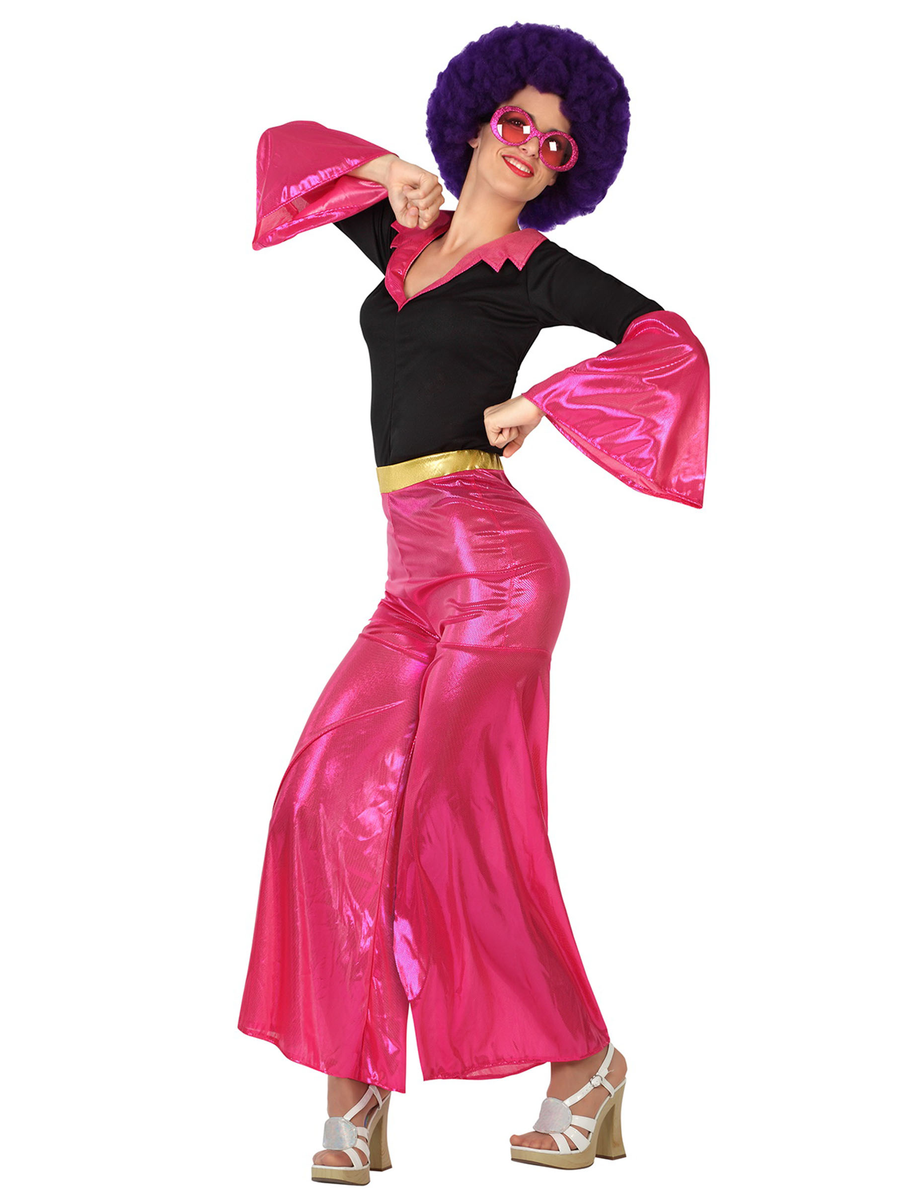 Déguisement disco holographique rose femme