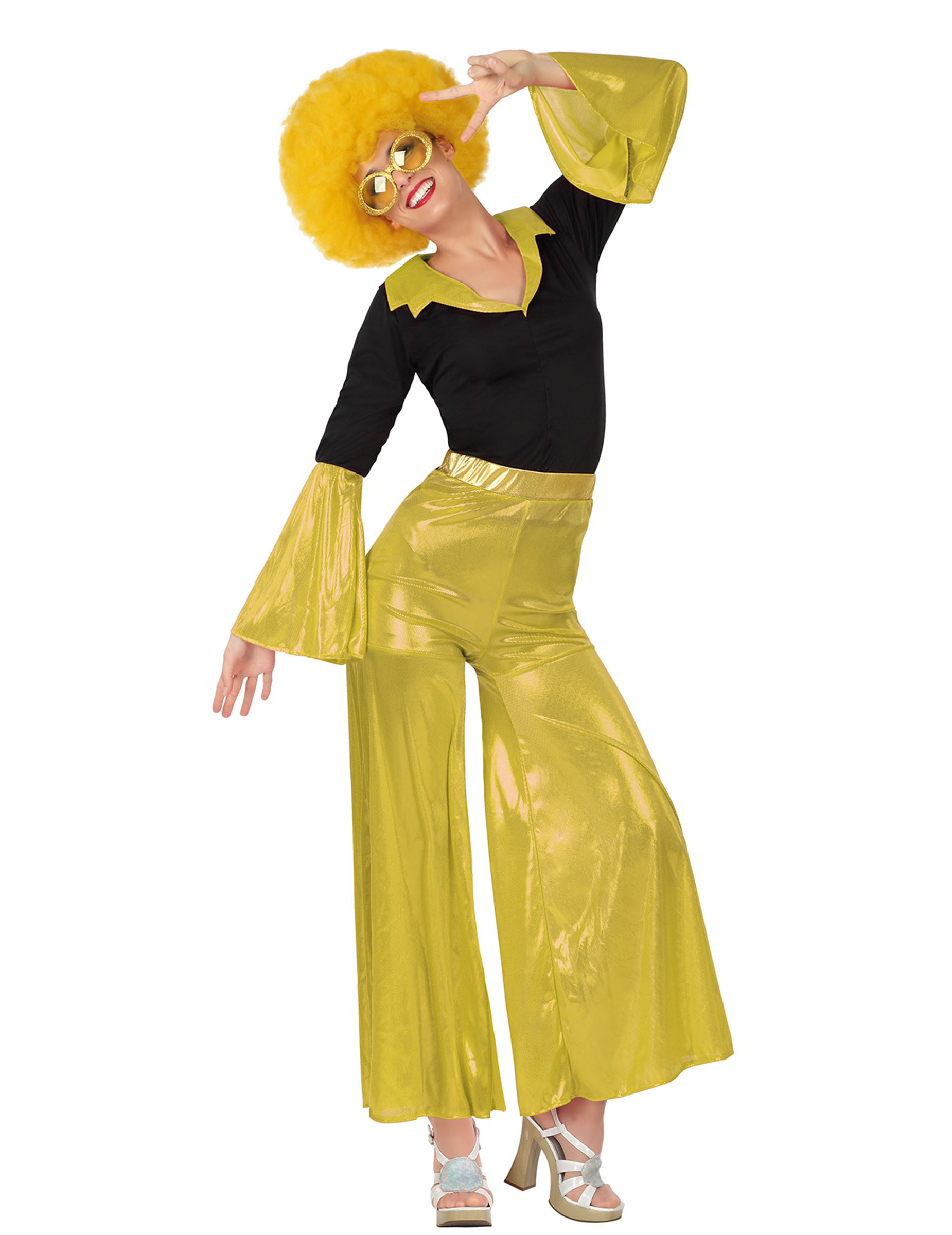 Déguisement disco holographique doré femme