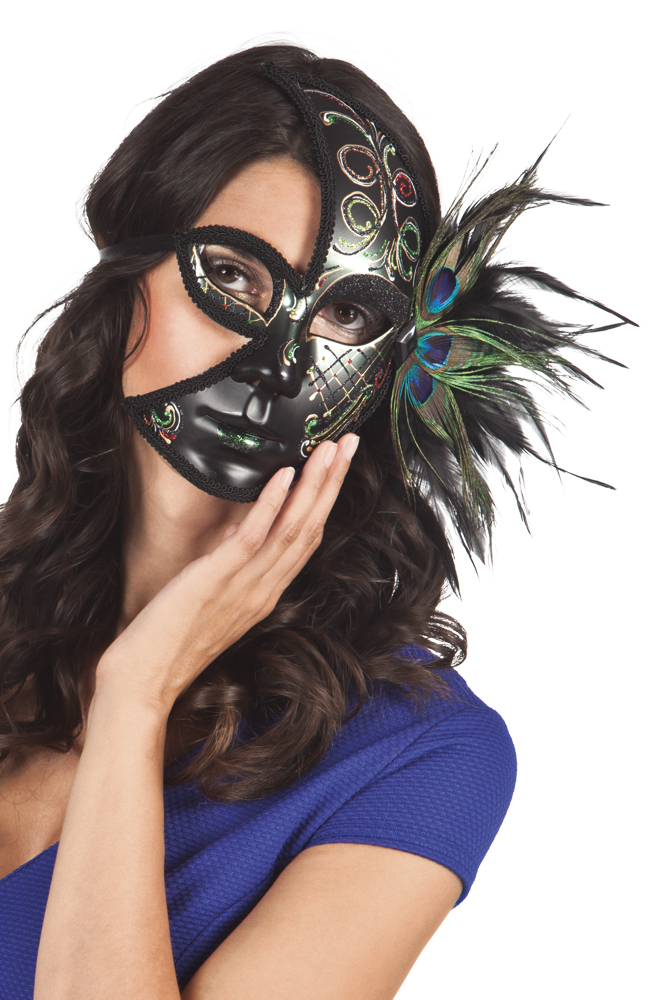 Demi masque noir paon adulte