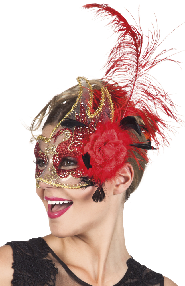 Demi masque vénitien transparent et rouge adulte