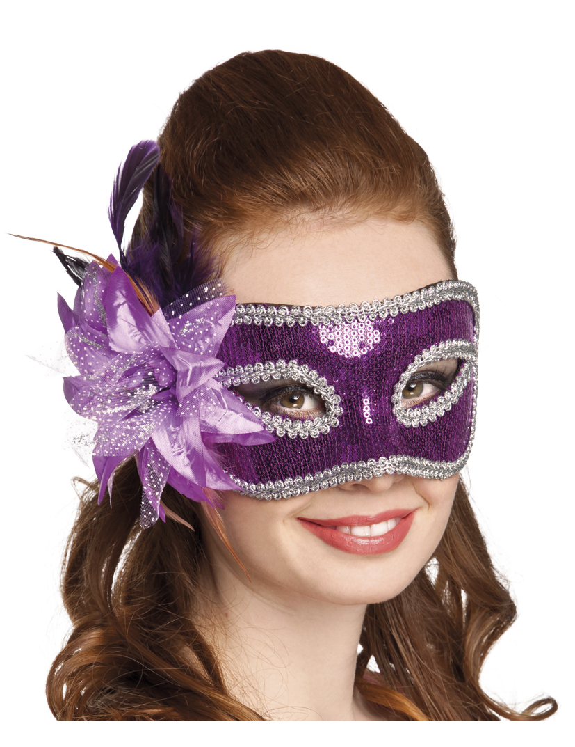 Loup vénitien avec fleur violette adulte