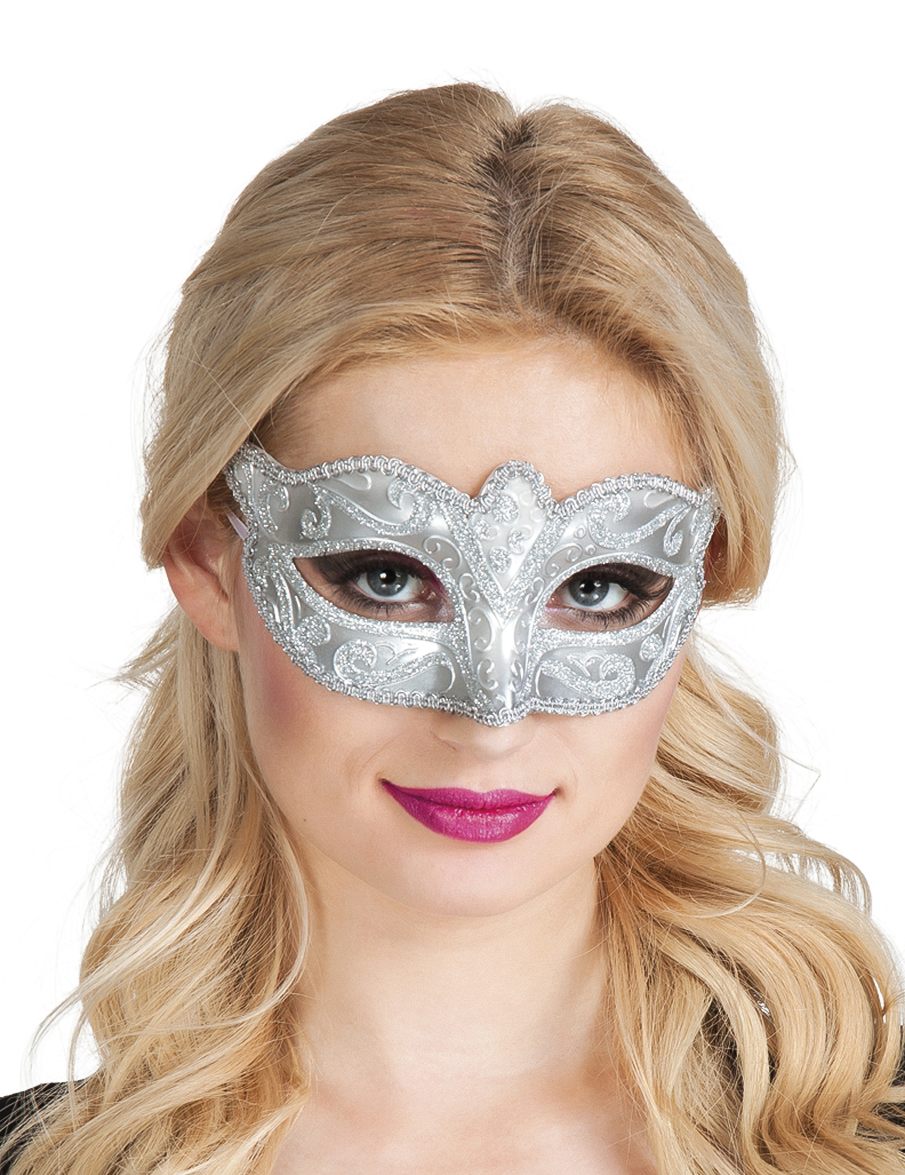 Loup vénitien argenté pailletté femme