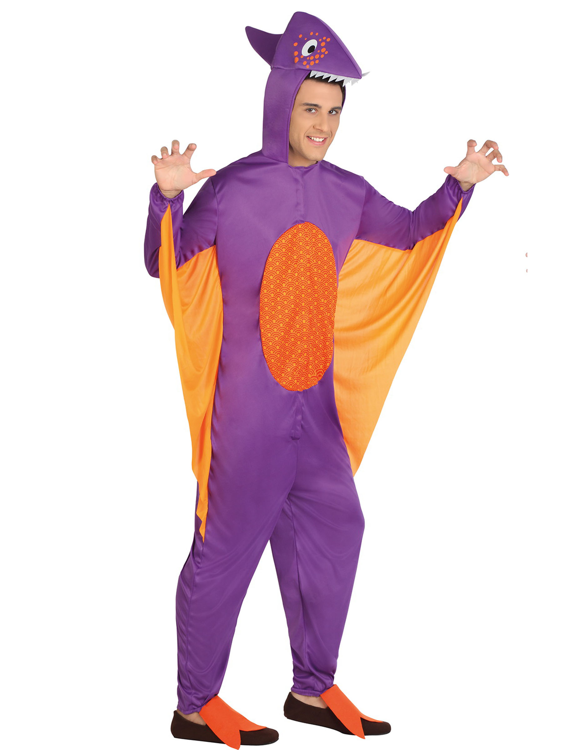 Déguisement dinosaure violet et orange homme