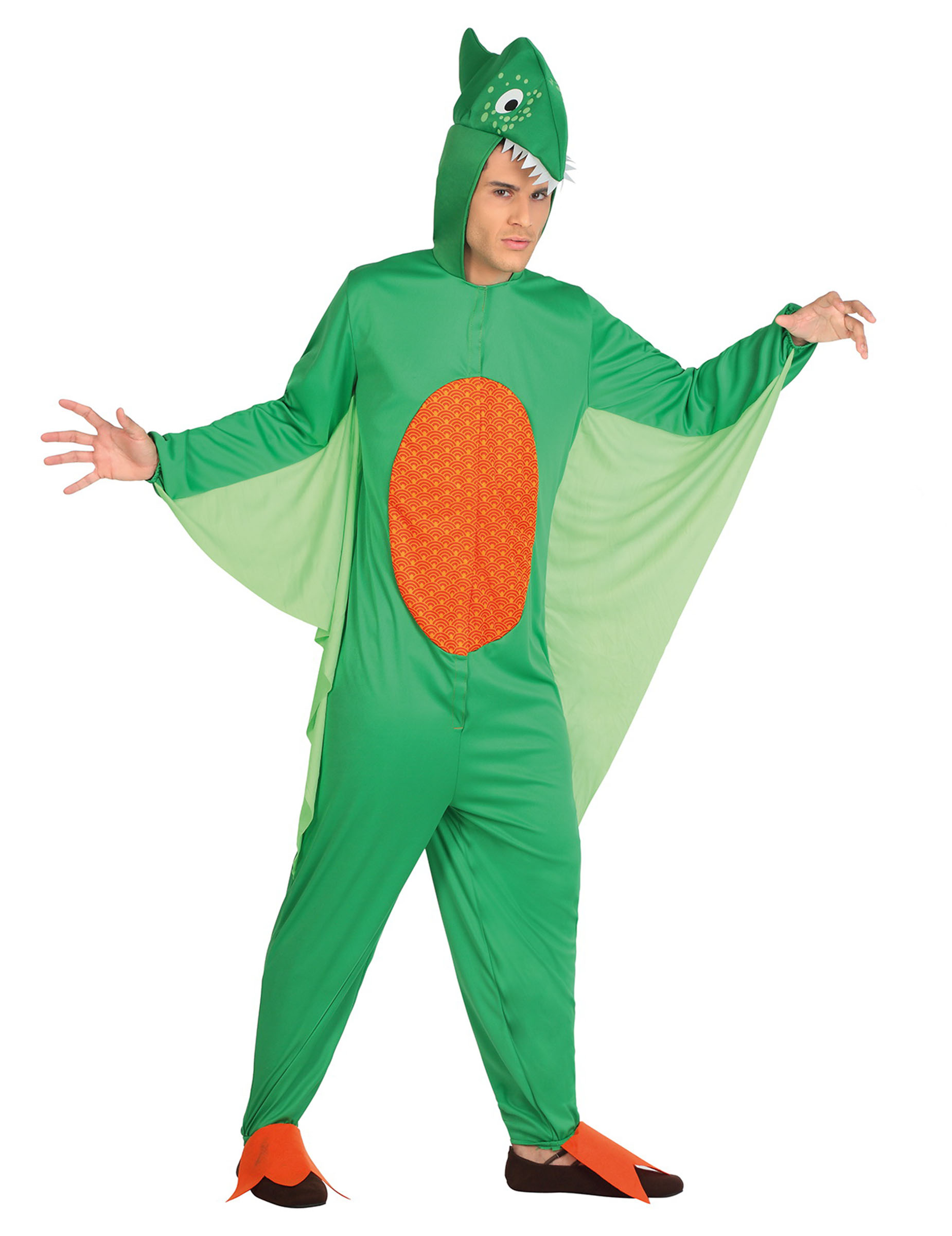 Déguisement dinosaure vert et orange homme
