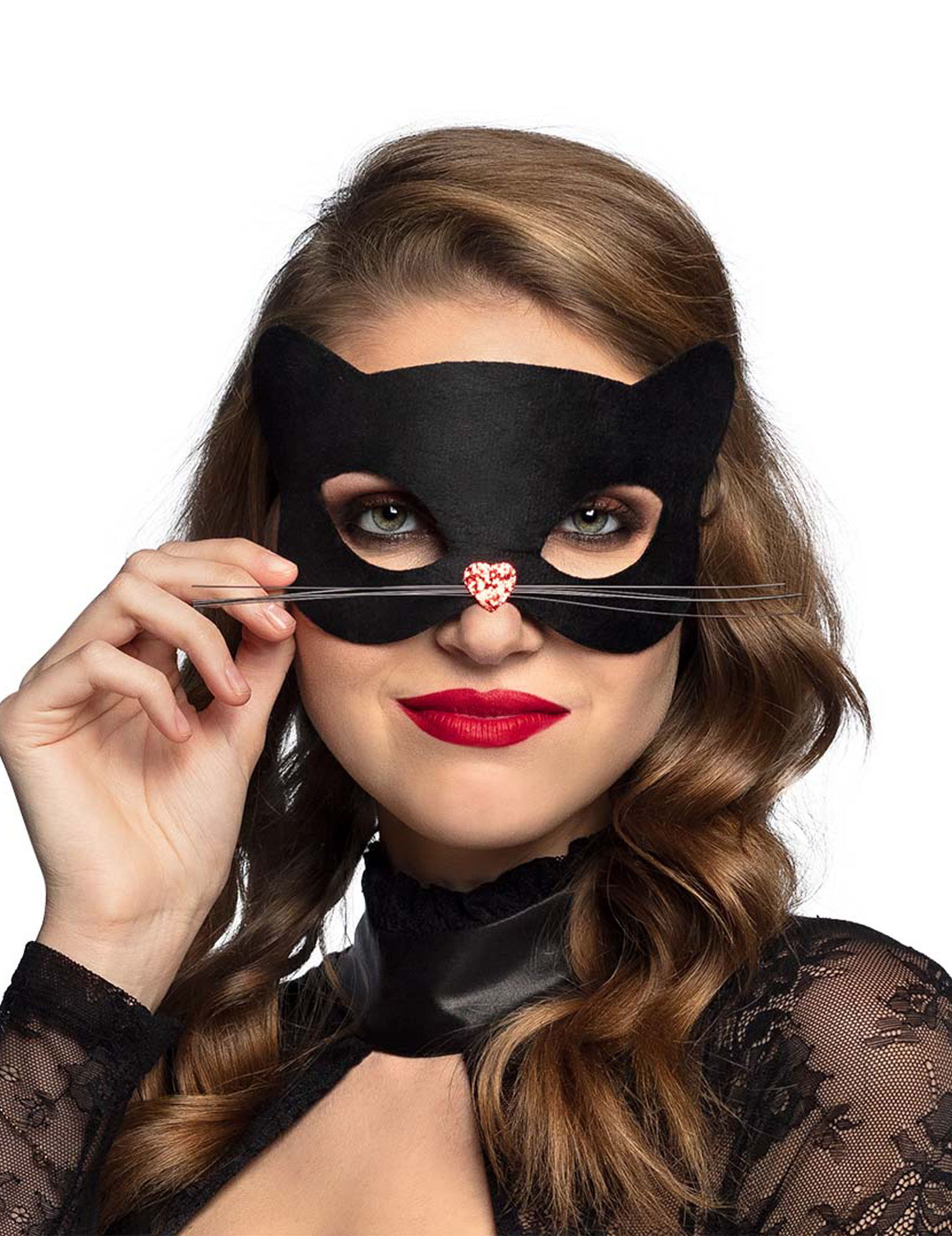 Masque chat noir avec nez coeur femme