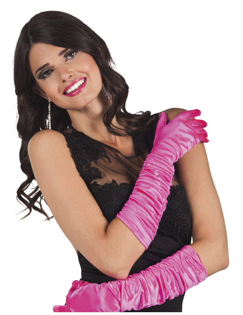 Gants longs satinés roses femme