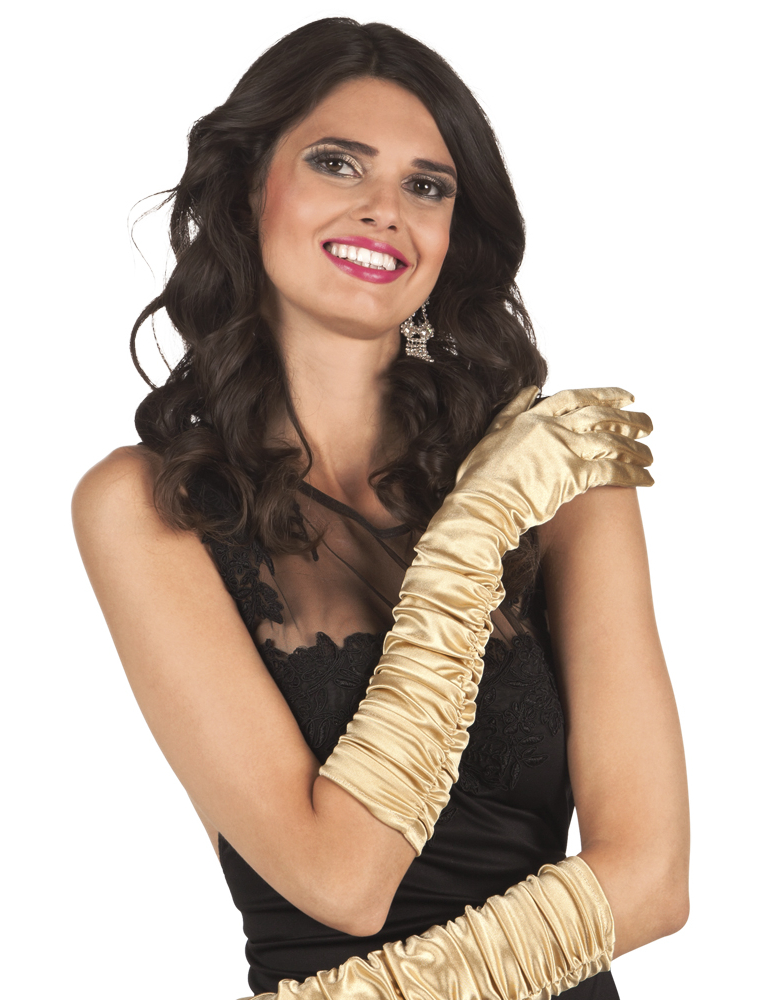 Gants longs satinés dorés femme
