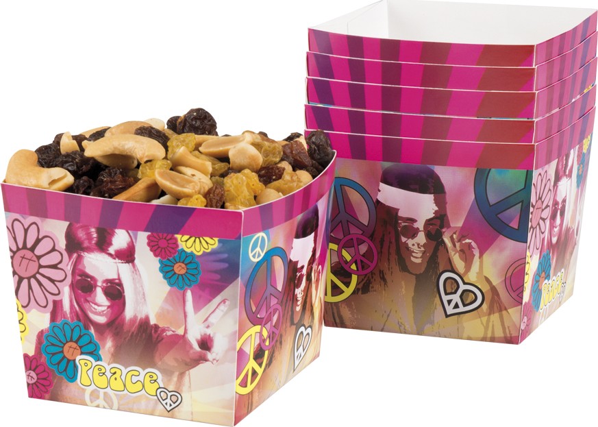 6 Pots à bonbons en carton Hippie Flower Power 400 ml