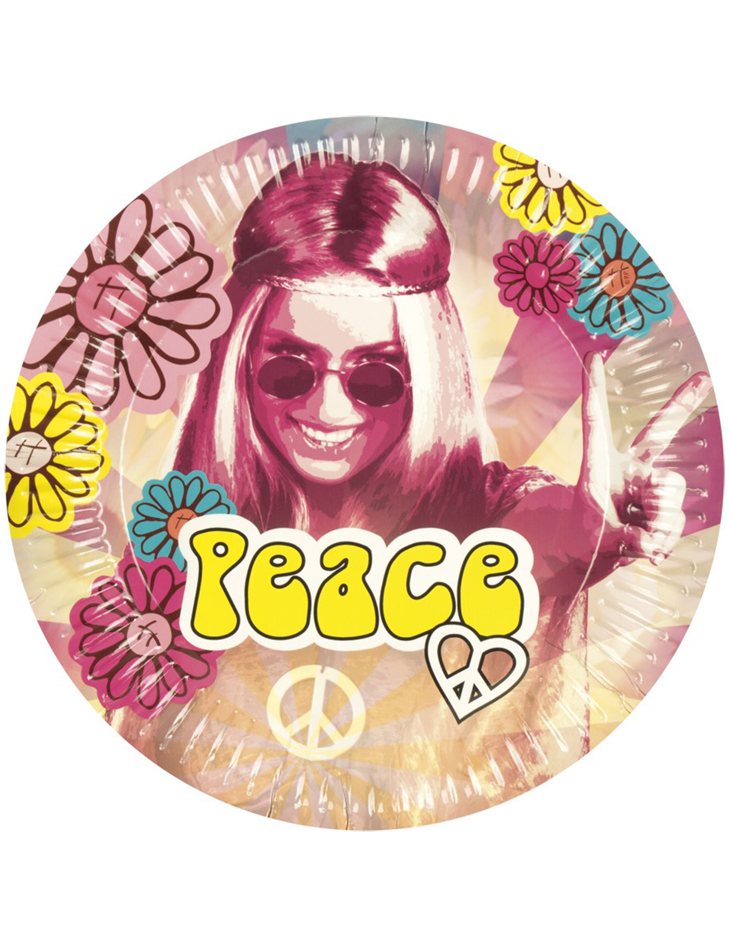 6 Assiettes en carton Hippie Flower Power 25 cm