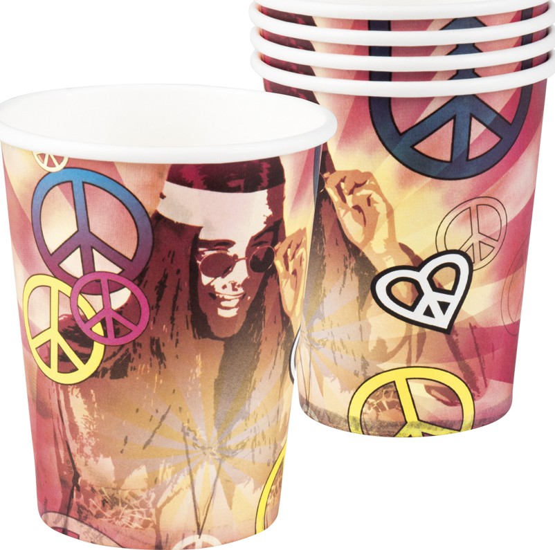 6 Gobelets en carton Hippie Flower power 250 ml