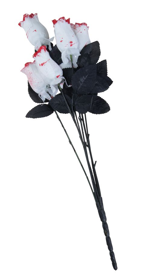 Bouquet de 6 roses blanches sanglantes en tissu 54 cm Halloween